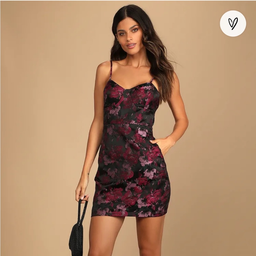 Lulu’s Black Floral Bustier Mini Dress